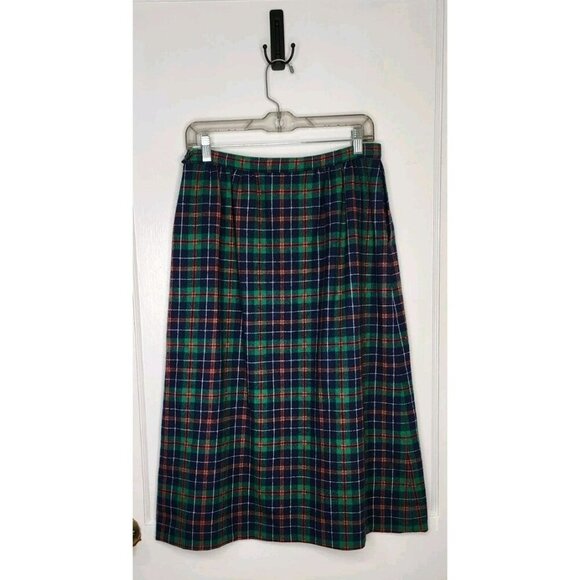 Pendleton 100% Wool Skirt Sz 14 (Actual Sz 8) Midi Blue Green Red Plaid A-Line - Picture 2 of 5